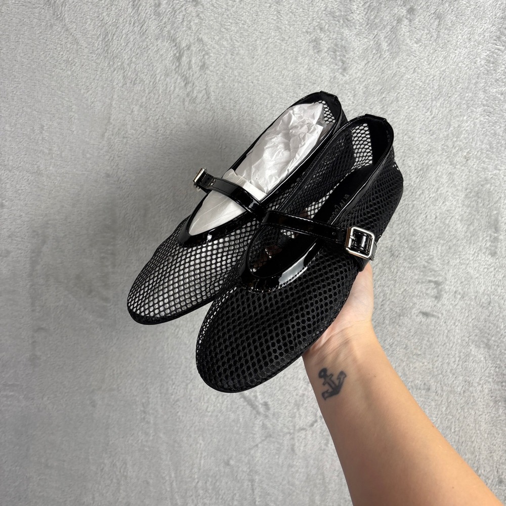 NIB Coconuts by Matisse Flats Nolita Size 9 Black Mesh Mary Jane Ballet Shoes